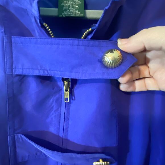 Vintage Hunt Club 100% Silk Jacket XL Cobalt Purple Gold Button 80s Bomber - Picture 4 of 9